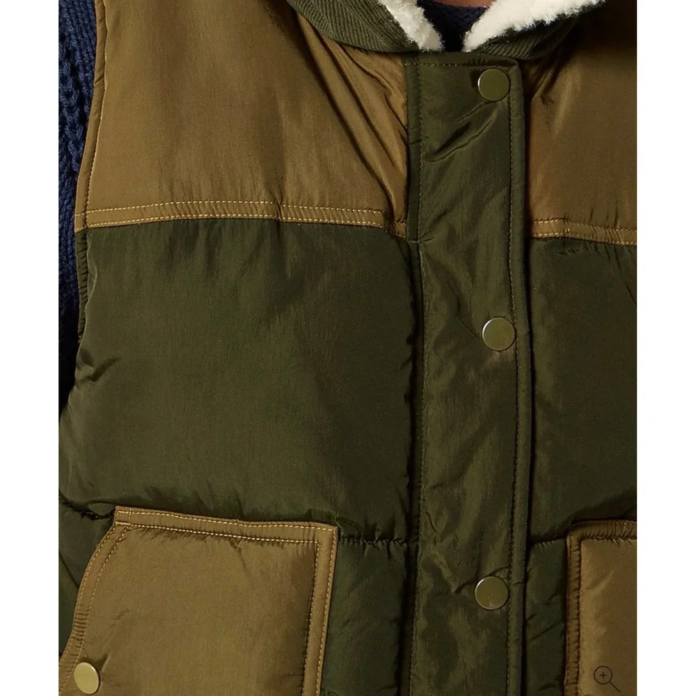 J.CREW Colorblock Puffer Vest with PrimaLoft Small Olive Green‎ Khaki NEW Sherpa